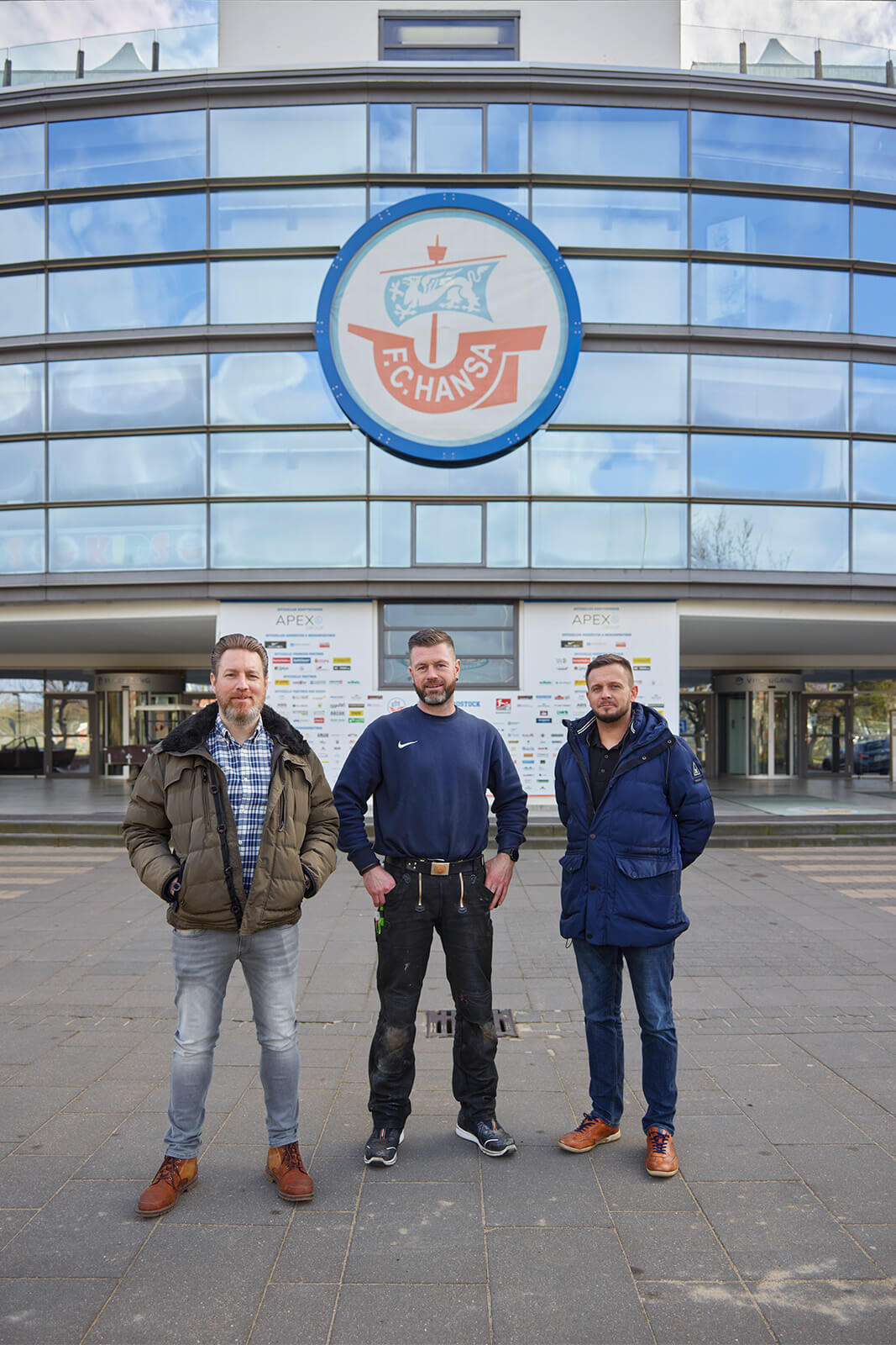 Das Projektteam (v.l.n.r.): Martin Störmer (ALLIGATOR), Oliver Grümmert (Ostseestadion) und Felix Rösler (Knittel Rostock).